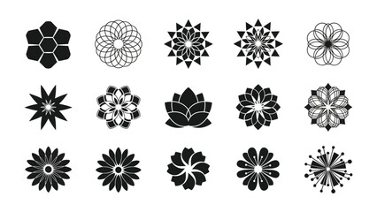 Geometric Floral Delights: A collection of intricate, elegant, and minimalist floral geometric design elements, showcasing various symmetrical patterns.