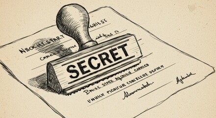 A rubber stamp with the word "SECRET" pressed onto a document with illegible text.