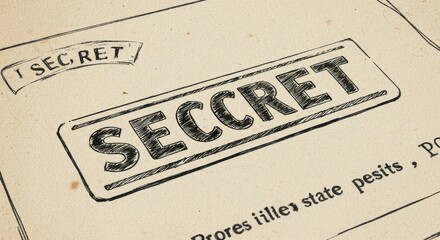 Close-up of a document with the word "SECRET" prominently displayed in bold, outlined lettering, suggesting confidential information.
