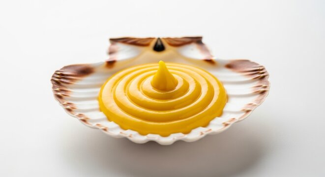 Yellow Sauce in Spiral Shape on Shell Plate