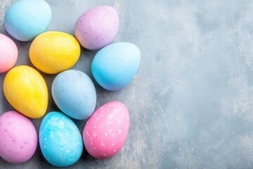 Colorful easter eggs on light gray background for festive celebrations