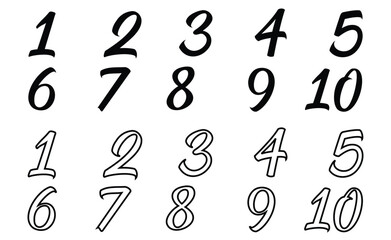 Set of numbers. Number circles set 1 to 10. Set of Round 1-10 numbers icon for education. Bullet point number icons collection 1-10. Numeral typographic line and flat icons set. Vector illustration.