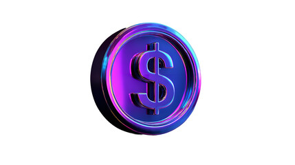 Fototapeta premium Iridescent dollar coin rendering, shimmering with vibrant colors on transparent background