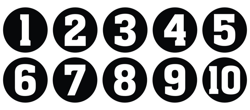 Set of numbers. Number circles set 1 to 10. Set of Round 1-10 numbers icon for education. Bullet point number icons collection 1-10. Numeral typographic line and flat icons set. Vector illustration.