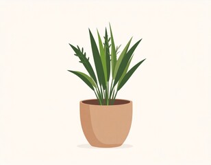 Green Potted Houseplant in Beige Pot Pixel Art Style on a Light Beige Background