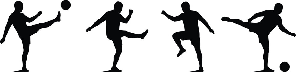 soccer player silhouette, football player silhouette, kicking soccer ball, juggling soccer bal