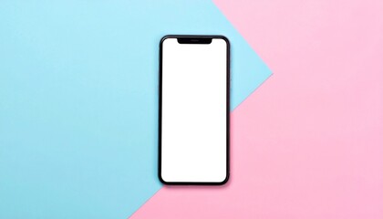 Modern Smartphone on Geometric Pink and Blue Background with Empty White Screen