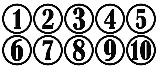 Set of numbers. Number circles set 1 to 10. Set of Round 1-10 numbers icon for education. Bullet point number icons collection 1-10. Numeral typographic line and flat icons set. Vector illustration.