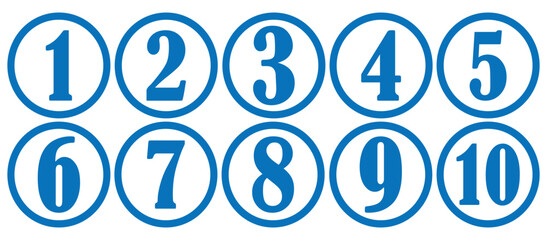 Set of numbers. Number circles set 1 to 10. Set of Round 1-10 numbers icon for education. Bullet point number icons collection 1-10. Numeral typographic line and flat icons set. Vector illustration.