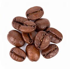 Pile of Roasted Brown Coffee Beans on a White Background in Studio Shot