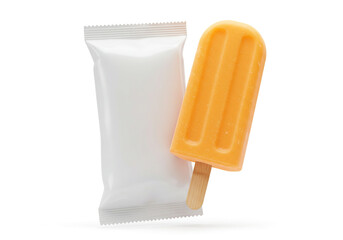 Refreshing orange popsicle with blank wrapper perfect for summer branding and advertising