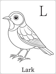 Obraz premium Cute lark bird alphabet illustration with letter l created as a children’s coloring page for fun educational learning activities