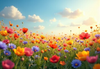 vivid wildflower field under bright skies colorful landscape blooming nature unleashed flora serenity, garden, spring, sunny, meadow, lush, vibrant, daisy