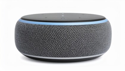 Modern Gray and Blue Smart Speaker Device for Audio and Voice Control Over White Background