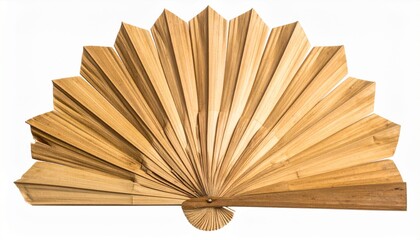 Wooden Fan Craft Isolated on White Background Intricate Design and Detail