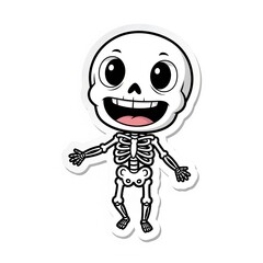 Fototapeta premium A funny cartoon skull monster illustration with a happy face and a pirate bone symbol