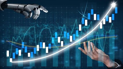 A futuristic robot hand interacts with a digital financial graph, symbolizing the blend of technology and finance in analyzing market trends and growth opportunities. Copula - Powered by Adobe