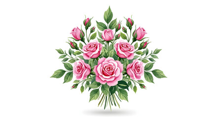 Fototapeta premium Elegant Pink Rose Bouquet Watercolor — Romantic Floral Arrangement Clipart for Wedding Invitations and Greeting Cards