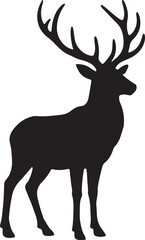 Obraz premium Black silhouette of a stag with large antlers standing on a white background deer