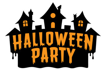 Spooky halloween party castle graphic with dripping letters