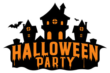 Spooky halloween party invitation with haunted houses and bats