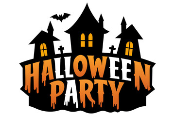 Spooky halloween party haunted house and bat graphic