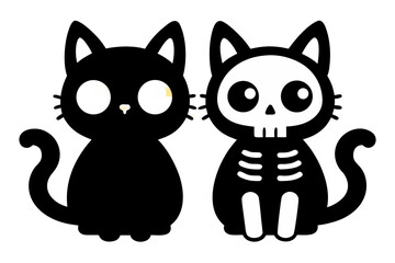 Cute cartoon skeleton with cat eyes on black background