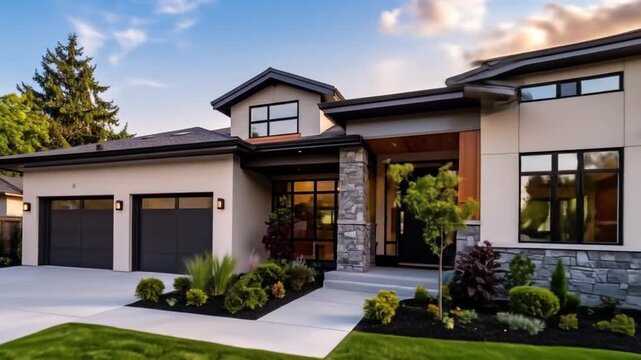 Modern home exterior daylight view