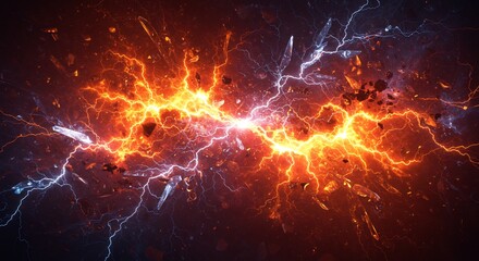 Fiery orange and icy blue lightning clash dramatically against a dark backdrop. AI Generated