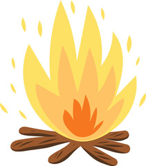 Hand drawn vector illustration of flame, campfire. Cartoon design