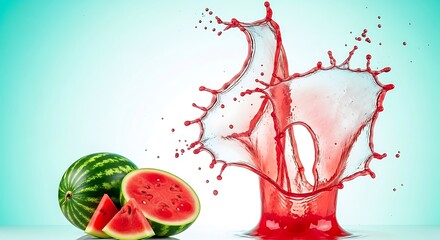 Juicy Watermelon Slices and a Refreshing Splash of Juice