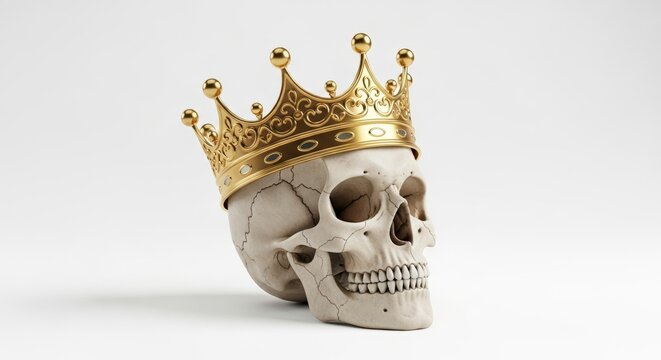 Skull with Golden Crown on Light Background in Artistic Style