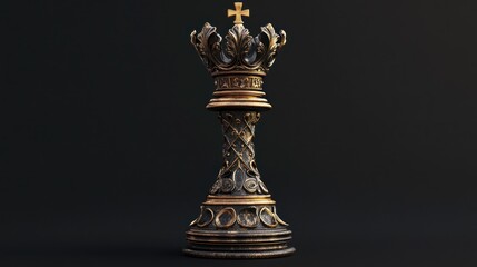 Ornate, dark-gold chess king on dark background
