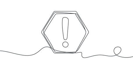 Exclamation Mark in Hexagon Continuous Line Art: A Warning Sign with Minimalist Design and Bold Symbolism