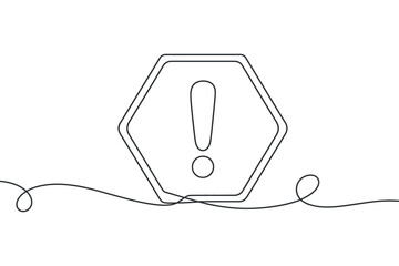 Fototapeta premium One Line Drawing of Exclamation Mark in Hexagon - Continuous Line Vector on Transparent Background for Design