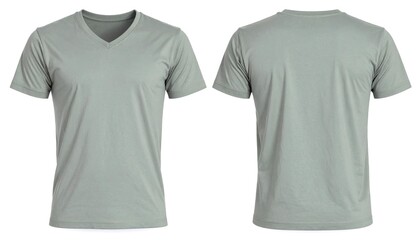 Gray tshirt displayed front and back on a white background