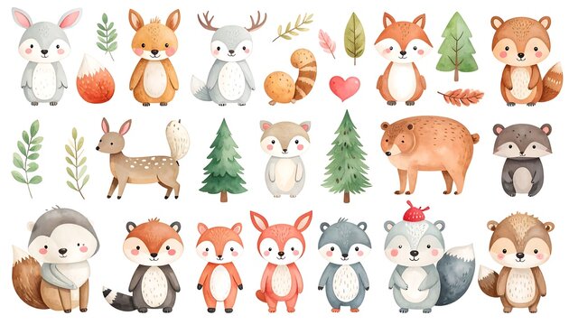 Fototapeta Cute woodland animal illustrations