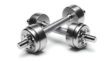 Obraz premium Pair of chrome dumbbells placed neatly, isolated on pure white background