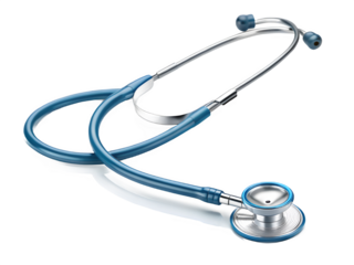 Close up of a blue stethoscope on a black background with reflection