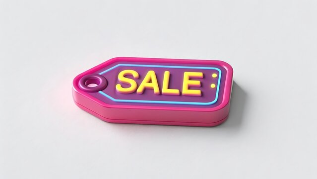 Bright neon pink tag with yellow sale text