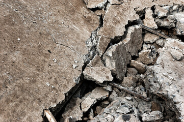 Rubble and Debris of Cracked Concrete Surface Showing Urban Decay in Construction Site