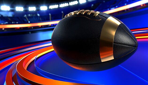 American Football on a Futuristic Stadium Track with Bright Lights.