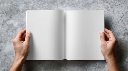High quality photo of hands holding open blank book on textured background.