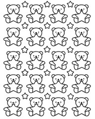 Charming seamless pattern featuring cute teddy bears holding stars, arranged in a grid formation, perfect for childrens designs and playful themes, isolated on white background