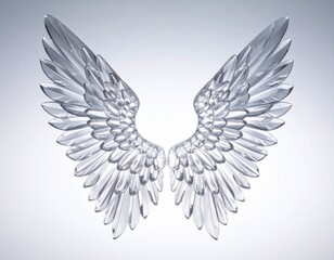 Fototapeta premium Elegant Silver Wings Spread on a Soft White Background in a Serene Light