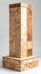 Abstract Geometric Wood Construction of Stacked Panels in Vertical Orientation on White Background