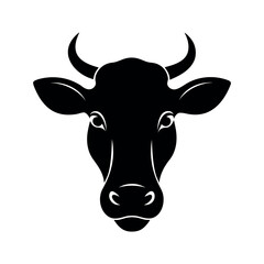 Cow Head Black Silhouette Vector on White Background