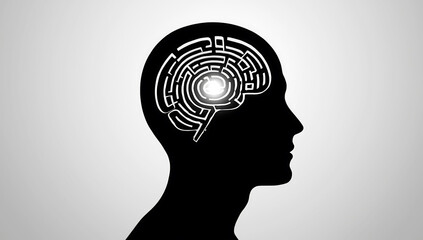 Conceptual Image of Human Brain as Maze with Bright Center representing Intelligence and Cognitive Processes showcasing Complexity and Problem Solving