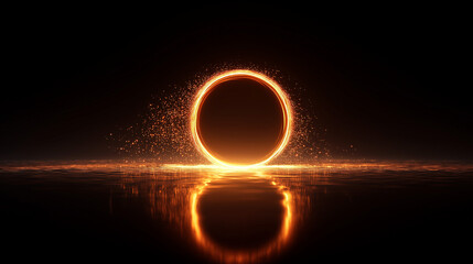 An abstract orange glowing ring forms a continuous data loop, emitting vibrant light and creating a dynamic, futuristic, high-tech visual effect.