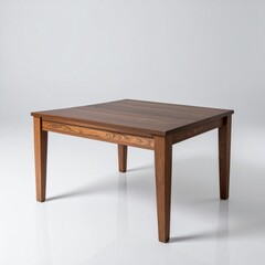 Fototapeta premium Brown Wooden Square Table with Clean Lines in a Studio with White Background
